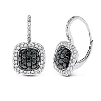 Black and White Diamond Earrings. The stunning and dramatic contrast of these small cushion earrings makes them chic and stylish no matter what you pair them with. Studded with 140 gorgeous .78 ct tw diamonds and pictured here in white gold and black rhodium.
