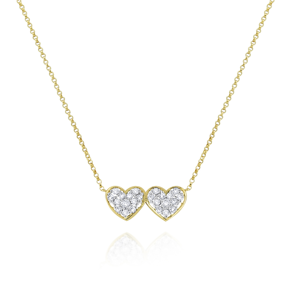 14K Gold and Diamond Double Heart Necklace