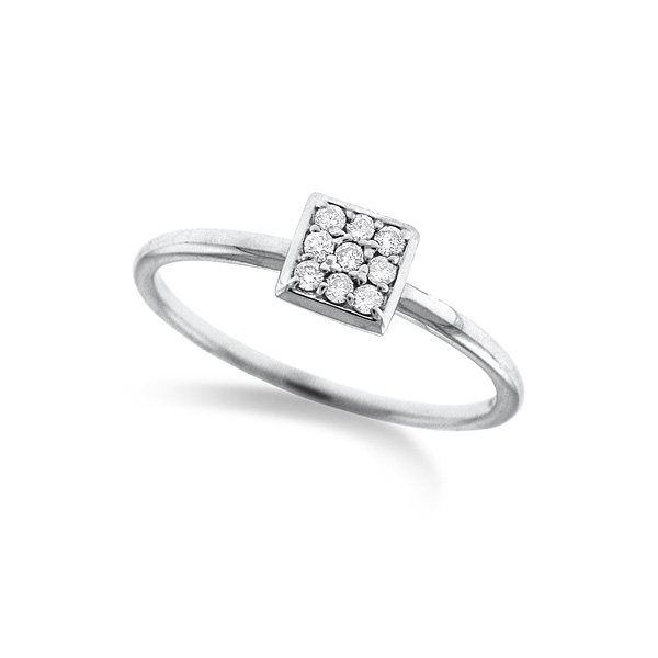 Diamond Square Stackable Ring in 14k White Gold with 9 Diamonds