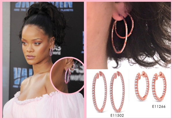 Rihanna on the red carpet wearing muliple hoop earrings