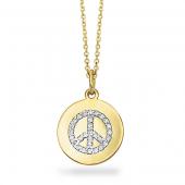 Diamond disc necklace with peace sign