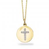 Diamond disc necklace with cross