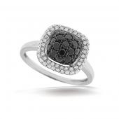 Black and White Diamond cushion ring