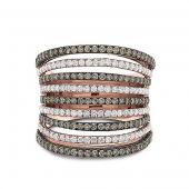 Champagne and White Diamond multi row ring