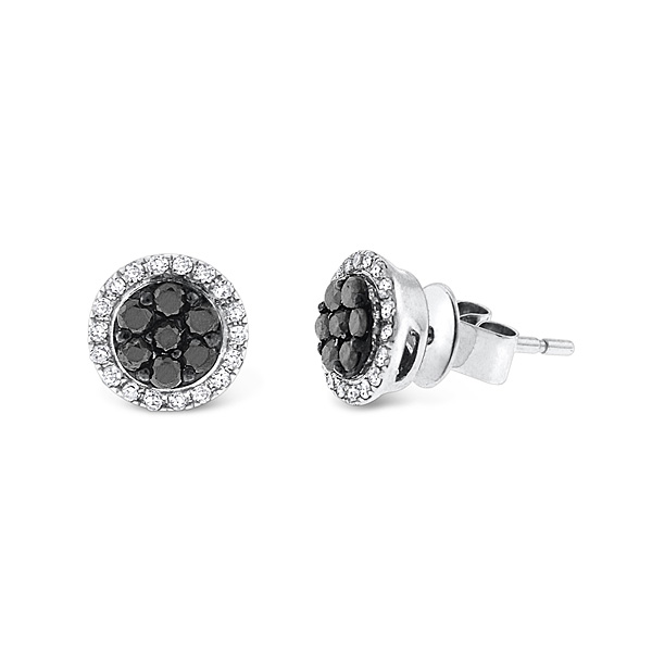 Black And White Diamond Stud Earrings in 14k White Gold with 50 ...