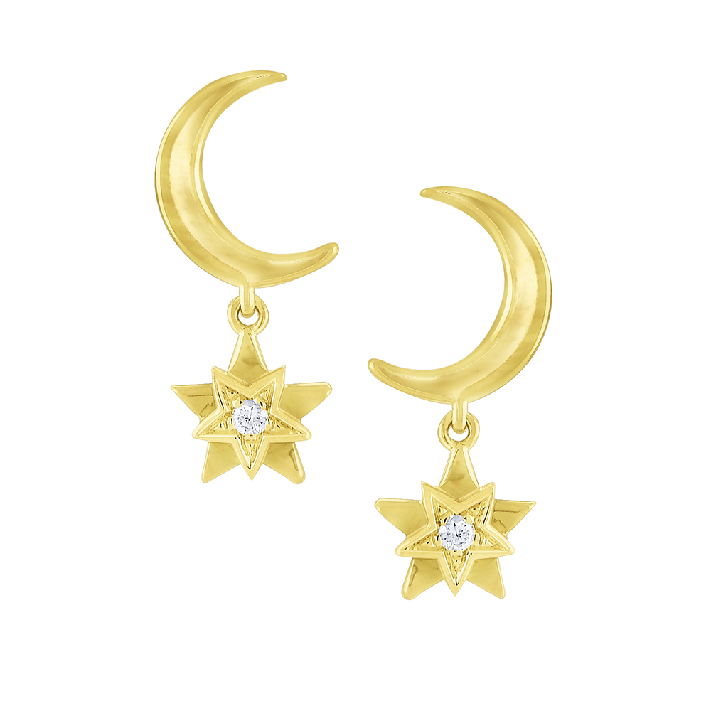 Gold and Diamond Moon and Star Earrings