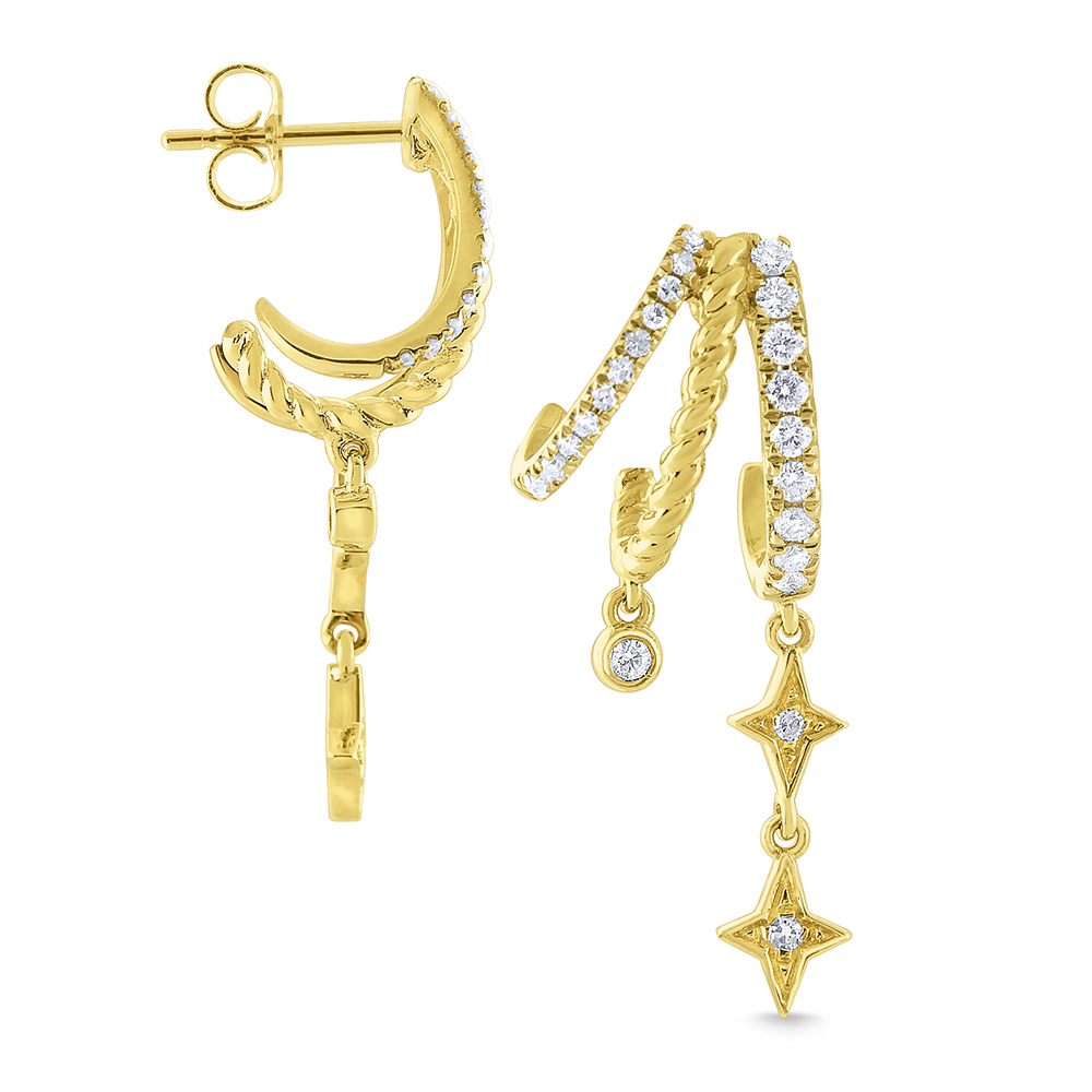 Gold and Diamond Modern Earring with Star Drops