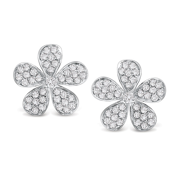 Diamond Floral Earrings in 14k White Gold with 82 Diamonds weighing ...
