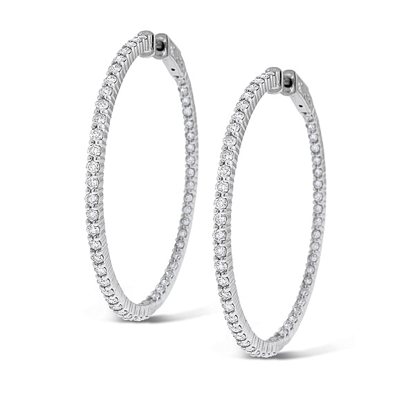 Diamond Inside Outside Hoop Earrings in 14k White Gold with 100 ...