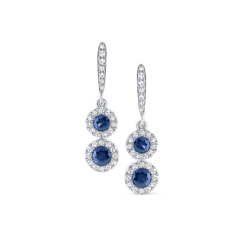Blue Sapphire & Diamond Earrings Set in 14 Kt. Gold