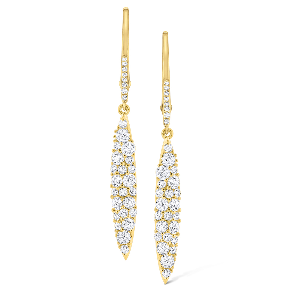 Diamond Marquise Shaped Drop Earrings Set in 14 Kt. Gold