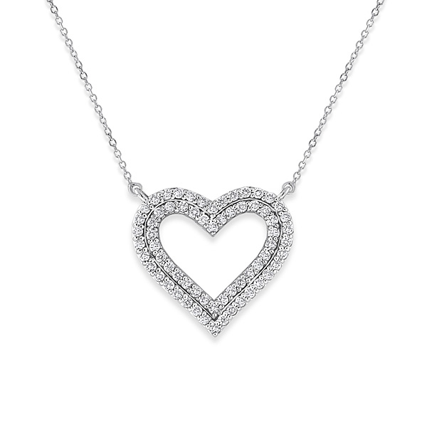 Diamond Double Heart Necklace in 14k White Gold with 66 Diamonds ...