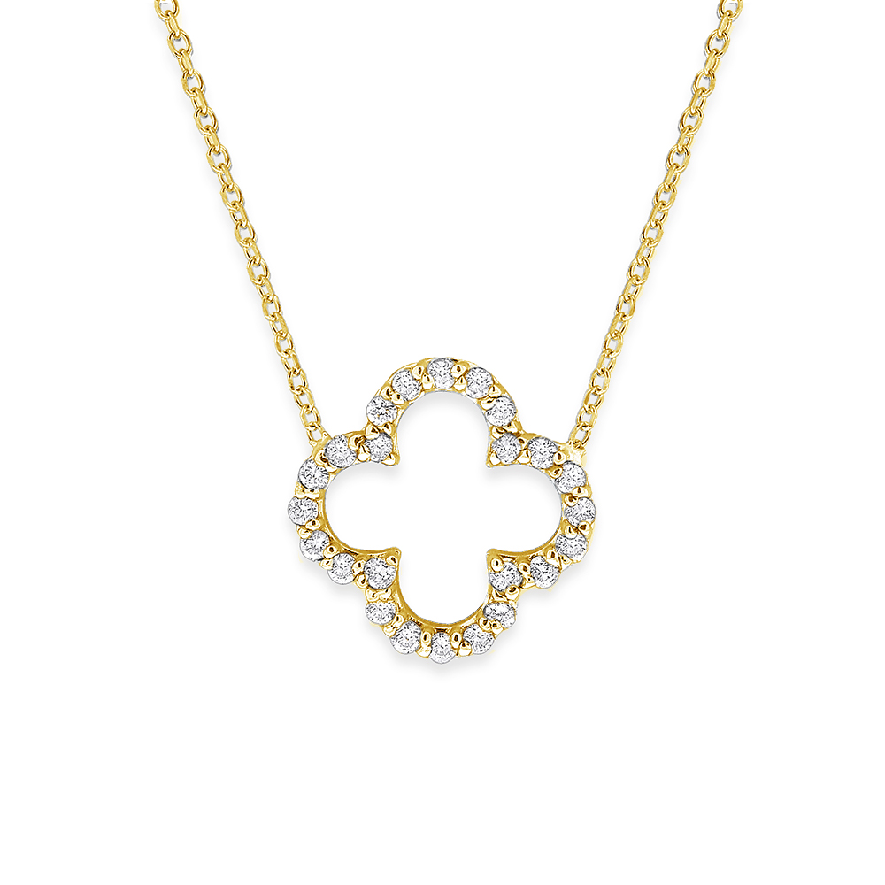 14k Gold and Diamond Open Clover Necklace, Small