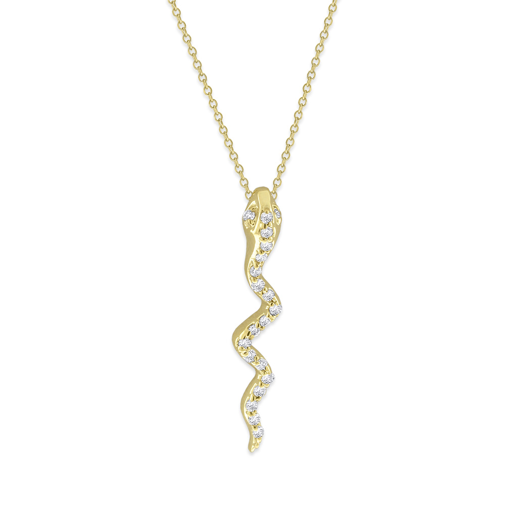 Diamond Small Snake Necklace in 14K Yellow Gold with 20 Diamonds ...