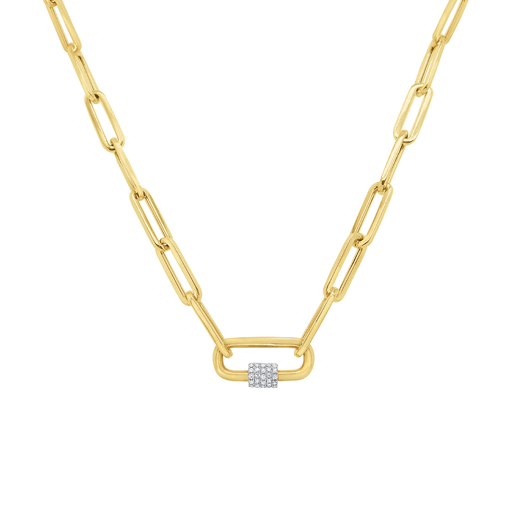 14k Gold and Diamond Charm Holder on Paperclip Chain