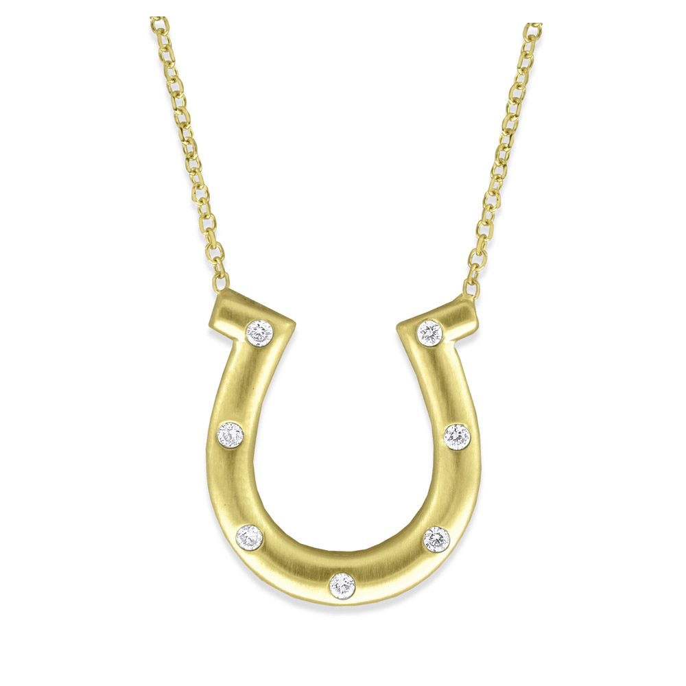 Diamond Horseshoe Necklace in 14K Yellow Gold with 7 Diamonds Weighing ...