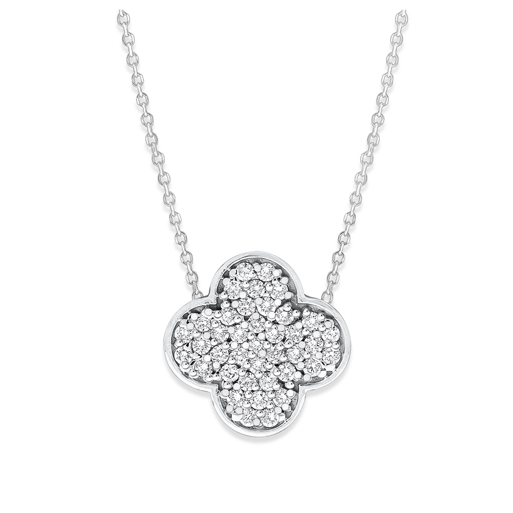 Diamond Pave Clover Necklace in 14K White Gold with 39 Diamonds ...