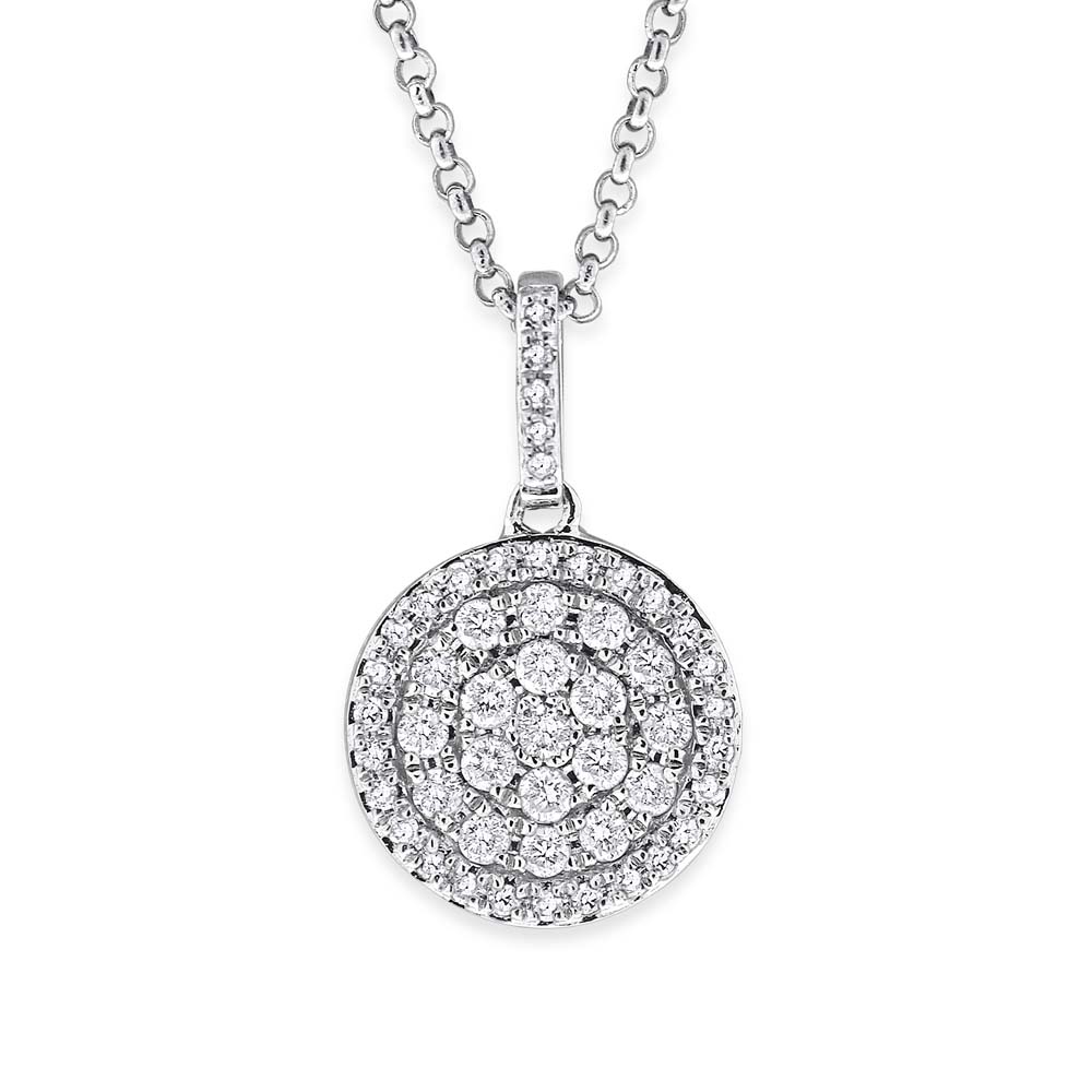Diamond Small Pave Disc Necklace in 14K White Gold with 50 Diamonds