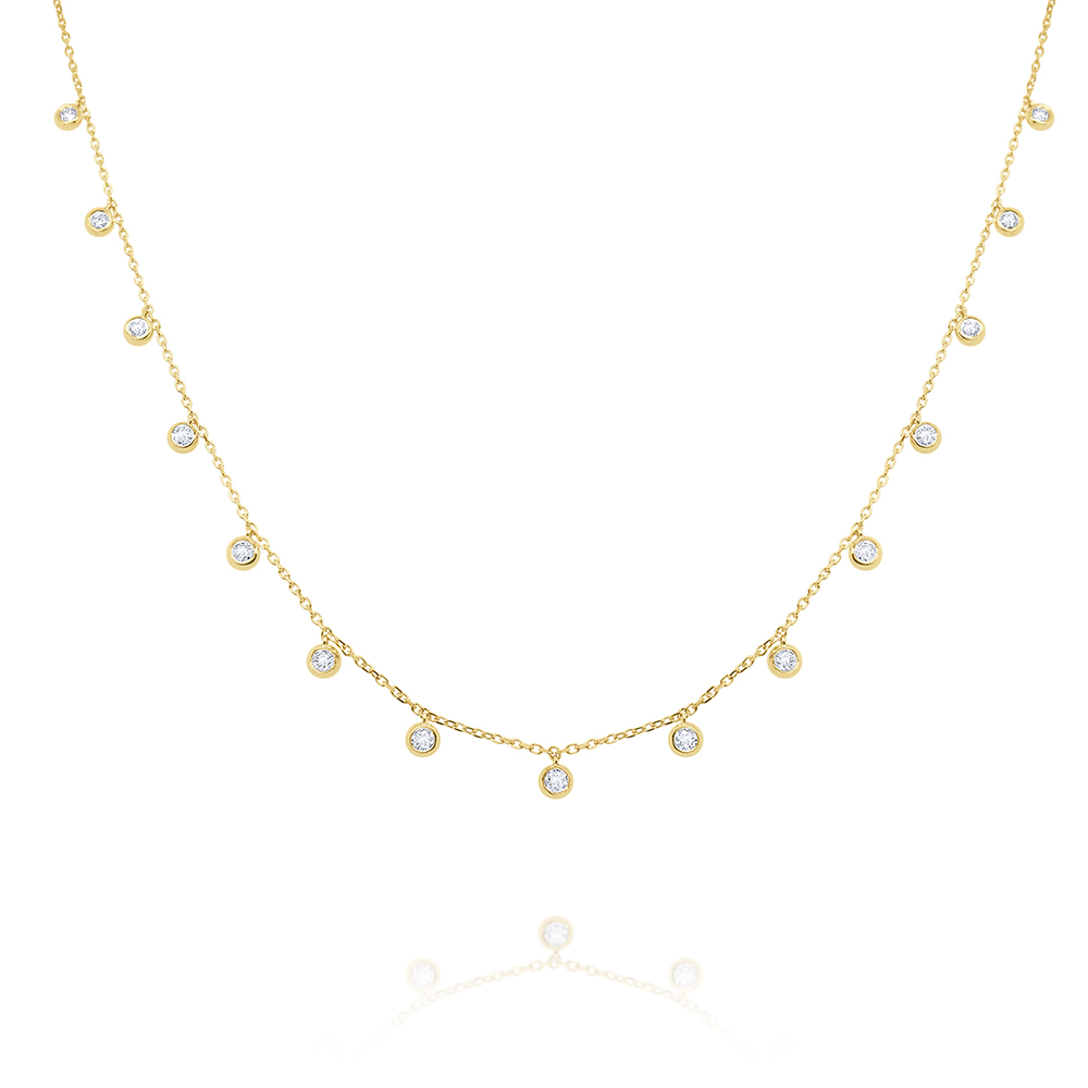 14k Gold and Diamond Drops Necklace, 17