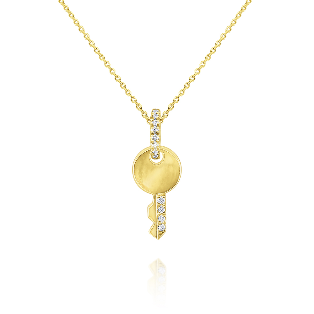 14k Gold and Diamond Key Necklace