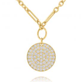 14k Pave Diamond Disc on Modern Link Chain