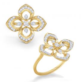 14k Gold and Diamond Lotus Flower Ring