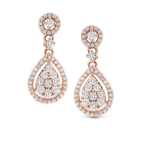 Diamond Teardrop Earrings in 14k Rose Gold with 100 Diamonds weighing ...