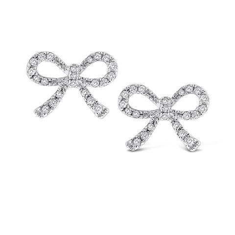 Diamond Mini Bow Earrings in 14k White Gold with 44 Diamonds weighing ...