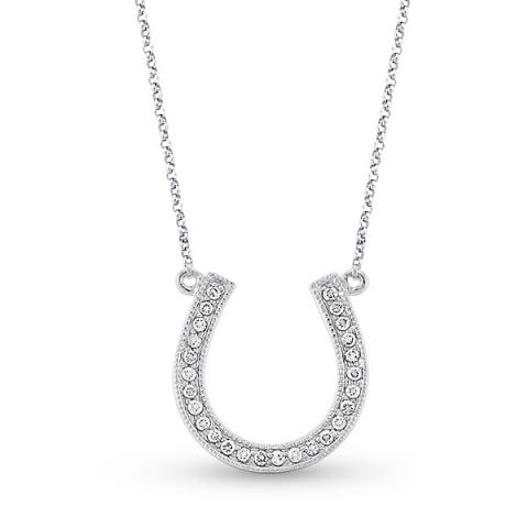 Diamond Large Horseshoe Necklace in 14k White Gold with 26 Diamonds ...
