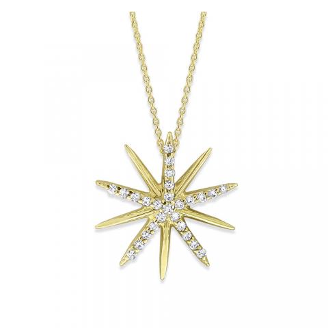 Diamond Starburst Necklace in 14K Yellow Gold with 26 Diamonds Weighing ...