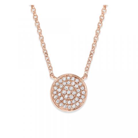 Diamond Pave Disc Necklace in 14K Rose Gold with 41 Diamonds Weighing ...