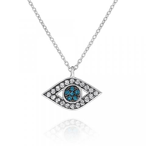 14k White and Blue Diamond Evil Eye Necklace