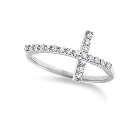 Diamond Large Side Cross Ring in 14k White Gold with 20 Diamonds ...