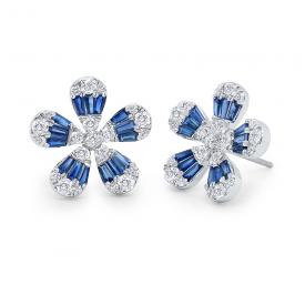 14k Diamond and Blue Sapphire Flower Earrings