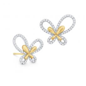 14k Gold and Diamond Open Butterfly Earrings
