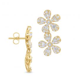 14k Gold and Diamond Double Flower Earrings