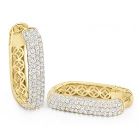 14k Gold and Diamond Rectangle Statement Hoops