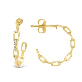 14k Gold and Diamond Chain Link Hoop Earrings