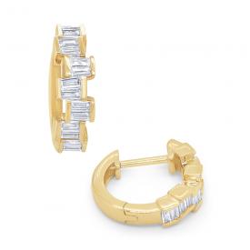 14k Gold and Diamond Mod Baguette Hoops