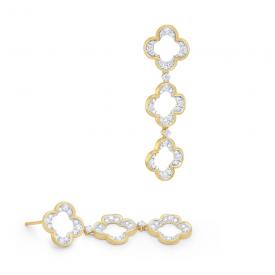 14k Gold and Diamond Triple Clover Earrings