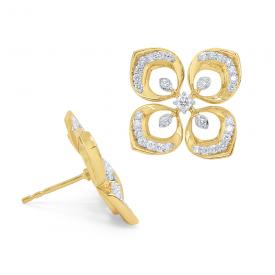 14k Gold and Diamond Large Lotus Flower Earrings