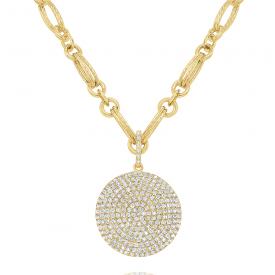 14k Gold and Diamond Large Disc Necklace