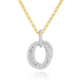 14k Gold and Diamond Triple Oval Necklace