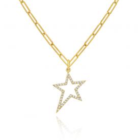 14k Gold and Diamond Open Star Necklace on 18