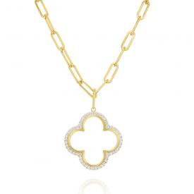14k Gold and Diamond Open Clover on Paperclip Chain