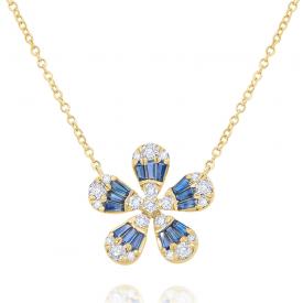 14k Diamond and Sapphire Flower Necklace