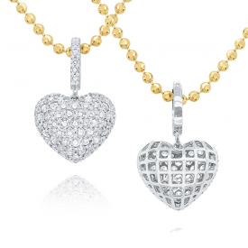 14k Gold and Diamond Large Puffed heart Necklace