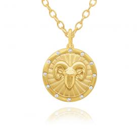 14k Gold and Diamond ARIES Zodiac Medallion Necklace