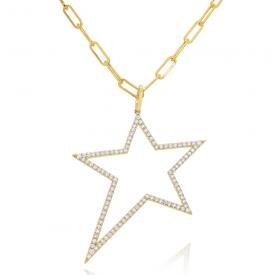 14k Gold and Diamond Jumbo Star Necklace
