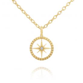 14k Gold and Diamond Compass Necklace, Small